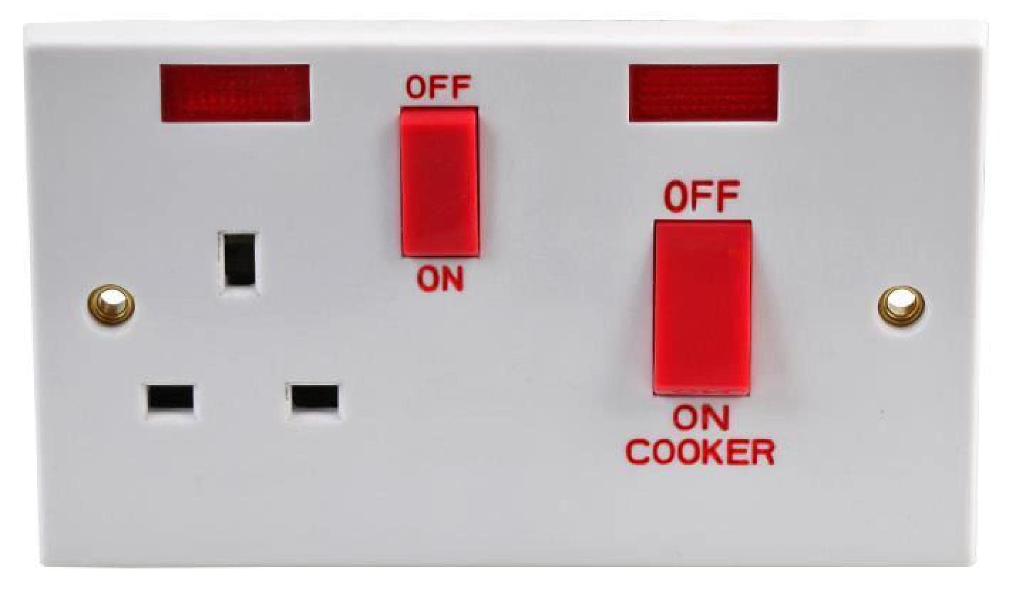 Pro Elec White 45A Dp Cooker Control Switches & Socket With Neon