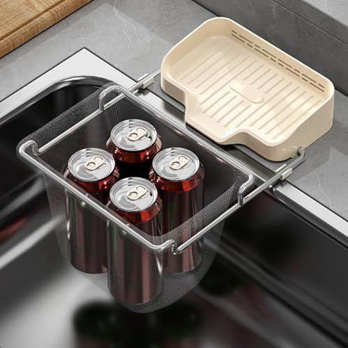 Guranko シンク 三角コーナー 水切りネットホルダ 排水口 ゴミ取りネット 生ゴミ フィルター スタンド 生ゴミ水切りラックは 3つの用途 生ごみフィルター ふきん干しラック 水切り収納ボックス (ホワイト)