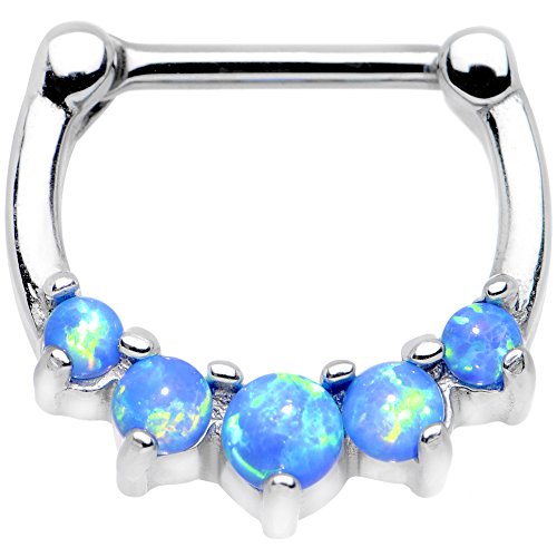 Body Candy Stainless Steel Barbell Blue Synthetic Opal Quintet Simple Septum Clicker 16 Gauge 5/16"