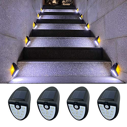 Solar Lights Outdoor Motion Sensor LeToper (2021 New) Solar Step Lights Outdoor Wireless Waterproof Security Solar Stair Lights Fence Lights for Wall Mount Garden Path Solar Yard Lights 4 Pack