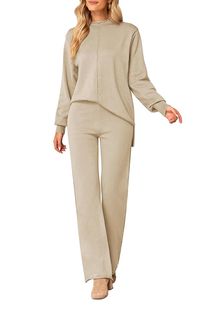 Linsery 2024 Women 2 Piece Outfits High Neck Knitted Sweater