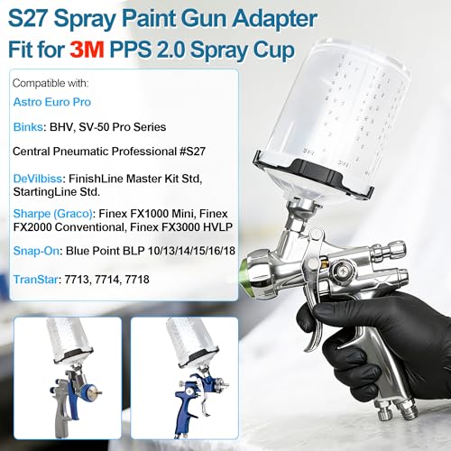 Image of Spray Paint Gun Adapter#S27, 26119 Spray Gun Adapter Fit for 3M PPS 2.0 Spray Cup System, 16 mm Male 1.5 mm Thread Adapters Compatible with Graco Snap-On TranStar DeVilbiss Binks Matco Spray