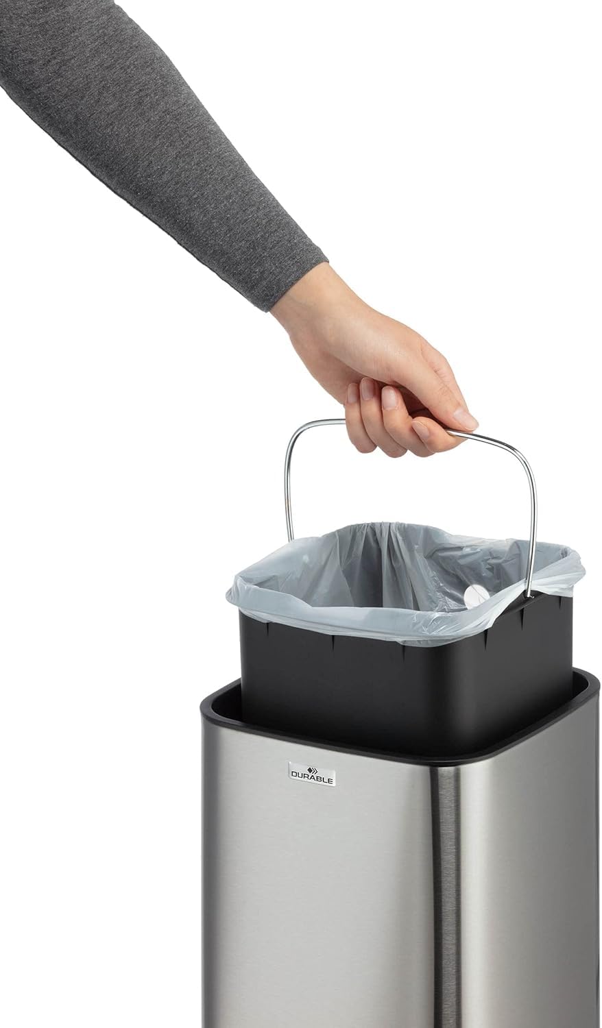 Durable 342023 Papelera con sensor NO TOUCH, con cubo interior, 6 litros, plata