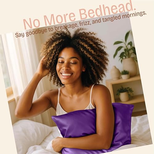 Image of BLISSFORD Purple Satin Pillowcase with Zipper, for Hair and Skin Care, Feels Soft and Cool Like a Silk Pillowcase, Satin Pillow Cases 2 Pack, Slik Pillow Cover, Grape /Purple, Standard - Set of 2