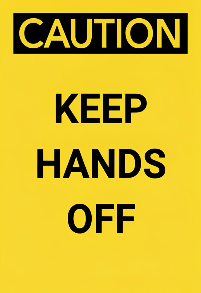 peiyeety Caution Keep Hands Off Tin Sign 12x8 Inch, Yellow & Black Metal Warning Plaque, Industrial Safety Wall Decor for Workshop, Garage, Warehouse, Office, Man Cave Gift