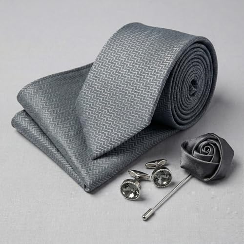 Image of Men's Necktie Gift Set with Wooden Box | Premium Tie, Pocket Square, Cufflinks & Lapel Pin | Elegant Formal Accessories Gift for Men