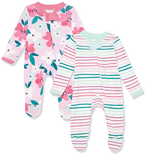 Image of HonestBaby Baby 2-Pack Sleep and Play Footed Pajamas One-piece Sleeper Jumpsuit Zip-front Pjs Organic Cotton