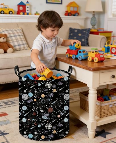 Image of Moon and Stars Laundry hamper Baby Laundry Hamper Collapsible Canvas Waterproof Storage Bin for Kids Clothes Organizer Basket Clothes hamper Star Room Decor(Moon)
