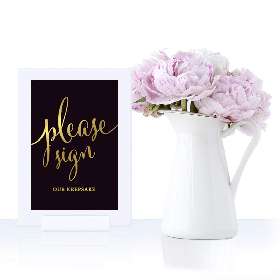 Andaz Press Wedding Framed Party Signs, Black and Metallic Gold Ink, 4x6-inch, Please Sign Our Keepsake Table Sign, Double-Sided, 1-Pack, Includes Frame
