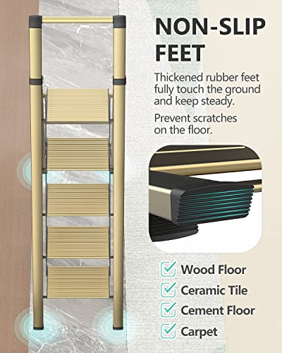 WOA WOA 5 Step Ladders for Home, 300lbs Load, 46'' Top Step, Gold - Image 5