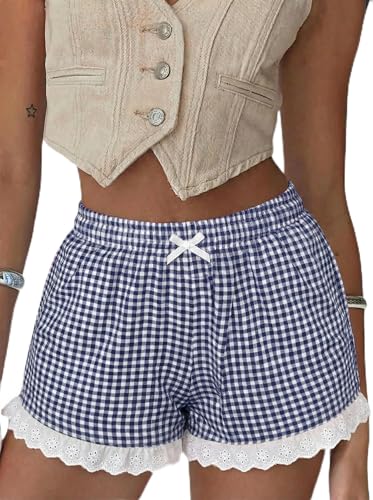 Image of Boxer Shorts for Women Pajama Gingham Shorts Casual Lounge Sleep Plaid Y2K Beach Bottoms for 2026 Summer
