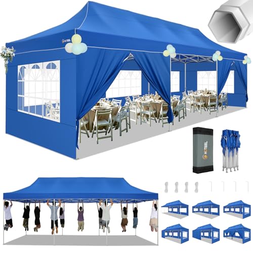 Image of HOTEEL Tents for Parties 10x30 Pop Up Canopy Tent Heavy Duty with 8 Sidewalls, Commercial Party Tent Event Wedding Instant Canopy Waterproof with Carry Bag, UV 50+, Thicked Hexagonal Legs, Blue