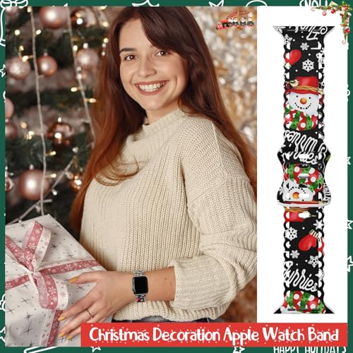 Image of Compatible with Apple Watch Band 41mm 40mm 38mm 49mm 45mm 44mm 42mm Women Girl, Christmas Hollow Soft Silicone Sports Strap For iWatch Ultra SE Series 10 9 8 7 6 5 4 3 2, Snowman-42
