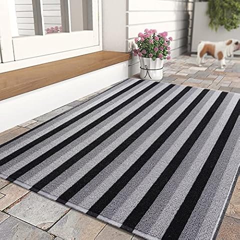 Btrfe Door Mat Indoor Outdoor Entrance, 36"x24" Heavy Duty Front Door Floor Mat with Non-Slip Backing Effective Capture Dirt, Low-Profile Design and Easy Clean, Classic Tricolor Stripes Cover