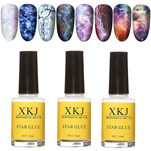 Kalolary 3 Bottles Starry Sky Nail Art Glue, Professional Nail Art Foil Glue Gel for Foil Stickers Nail Transfer Tips Manicure Art DIY, 16 ML/bottles UV LED Lamp Required Soak Off