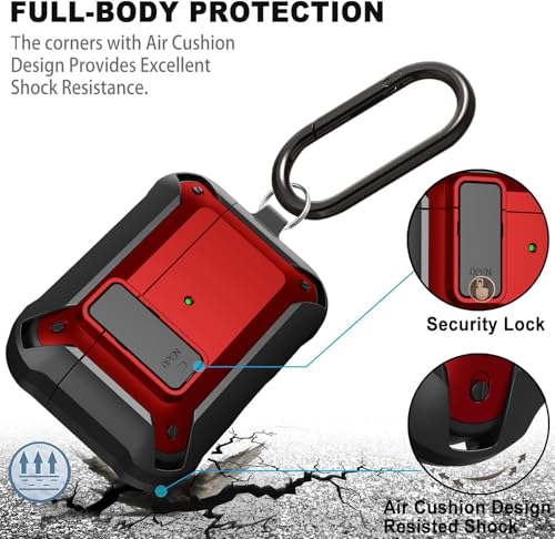 Image of Meyaar for AirPods Pro 3 Case, Clear Magnetic Automatic Lock Cases with Phone Stand with Keychain Case for Airpod Pro 3 for Men & Women (Lock Red)