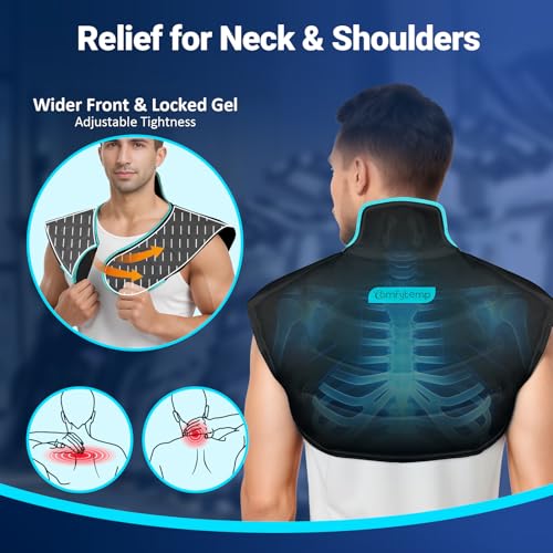 Image of Comfytemp Large Ice Pack for Neck Shoulders Upper Back Pain Relief with Straps, Reusable Gel Ice Wrap Hot Cold Compress Therapy Recovery for Upper Back, Cervical Injuries, Rotator Cuff (Large, Black)