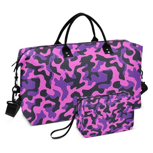 Funny Camo Camouflage Travel Duffle Bag Gym Bag Weekender Bags with Toiletry Bag Travel Trip Tote Bag