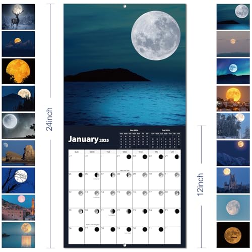 Calendário de parede 2025, calendário lunar de janeiro de 2025 a junho de 2026, calendário de fases