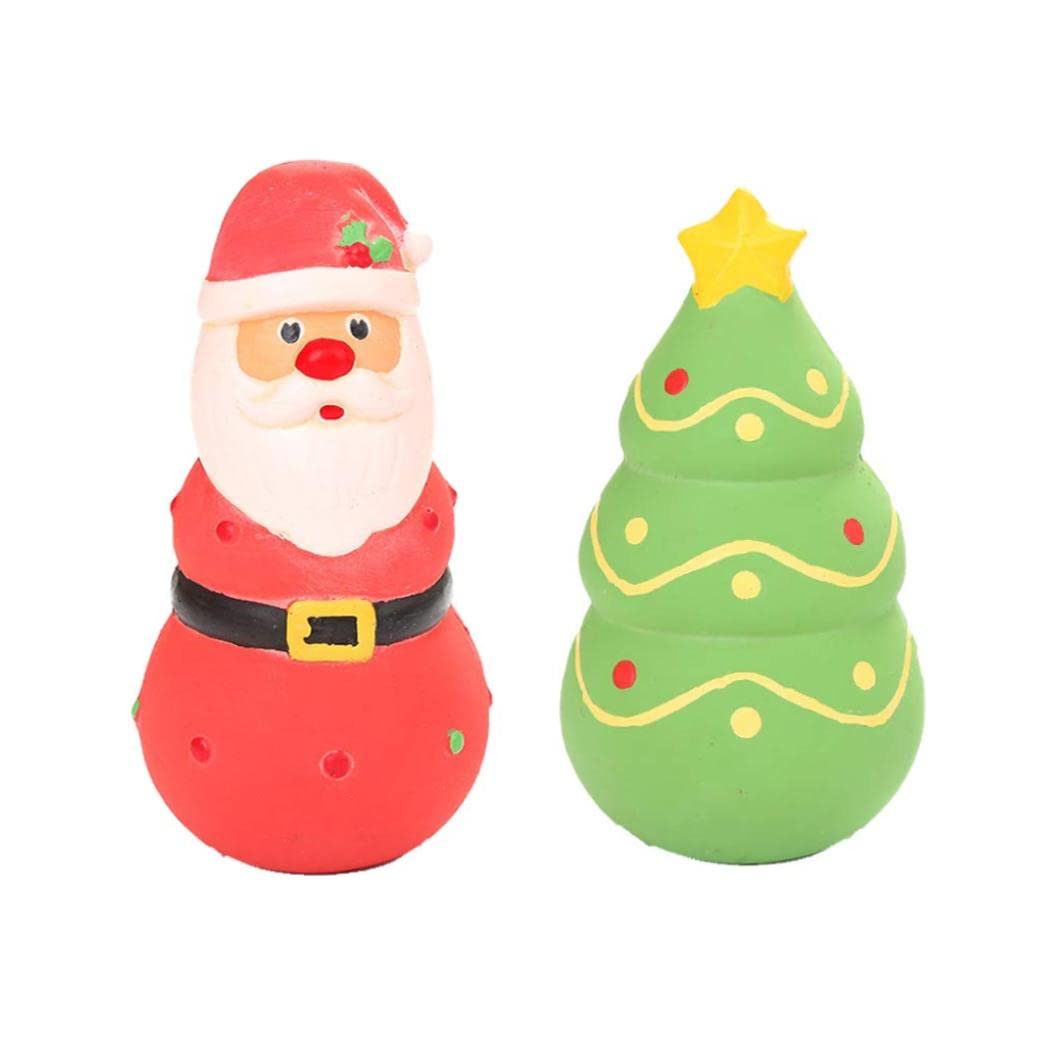 Jorzer Christmas Dog Toys 2PCS Dog Squeaky Toy Christmas Squeaky Latex Dog Toys Interactive Dog Toys Squeaky Dog Chew Toys Santa, Christmas Tree 5.9 Inch