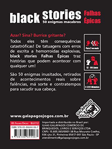 Galápagos, Black Stories: Falhas Épicas, Jogo de Enigmas para Amigos, + 2 jogadores, 15 minutos por