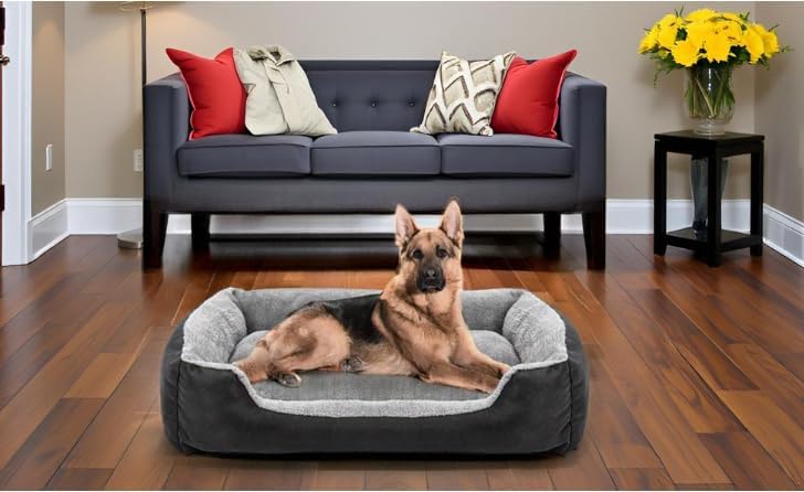 Image of Gorgeous Rectangle Shapes and Reversible Soft Velvet Dog Bed for Sleeping and Non-Slip Bottom Pet Bed for Dogs Grey /Black Color (S)
