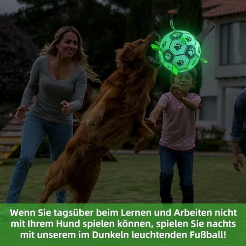 HETOO Hundespielzeug, Hundeball mit Nylon Seil, Premium Hundefußball Spielzeug für Mittlere Große Hunde Indoor & Outdoor Unterhaltung (8 Zoll Glow in Dark)