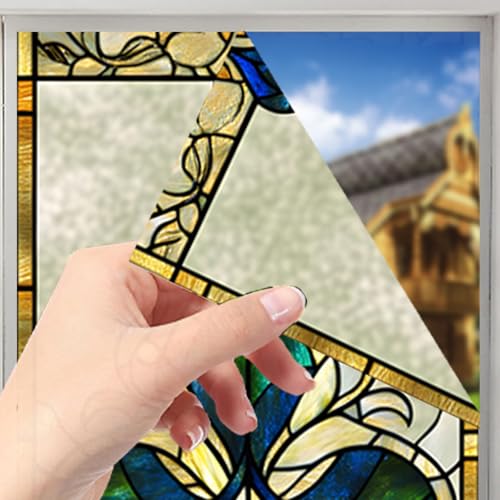 Image of Nuxovilar Frosted Blue Green Scroll Pattern Window Film 17.7x39.4 PVC