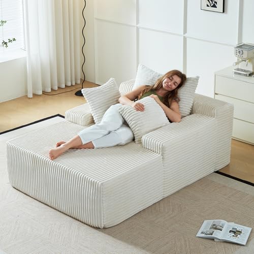 67 Inch Chaise Lounge Chair Indoor, Oversized Upholstered Boneless Sofa Bed, Corduroy Deep Seat...