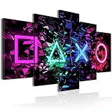 Neon Game Symbol Pictures Canvas Wall Art for Game Room Playroom 5 Panels 3D Gaming Buttons Icons...