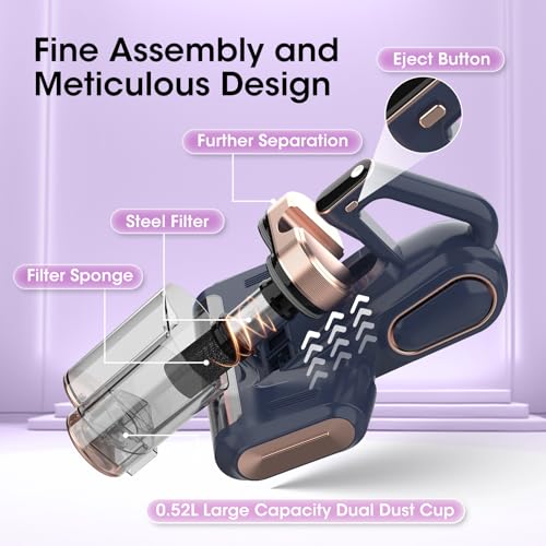 Image of Bed Mattress Vacuum Cleaner Cordless 16Kpa Handheld Vacuum, Vacuum Cleaner with 253.7nm UV-C Light,HEPA Filter & Ultrasonic, Portable Vacuums for Sofa Couch Crib Birthday Gifts for women blue+gold | HEPA Filter & Ultrasonic, Portable Vacuums for Sofa Couch Crib Birthday Gifts for women blue+gold Cordless