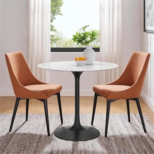 Image of Modway Lippa Mid-Century Modern 36 inch Round Artificial Marble Dining Table in Black White
