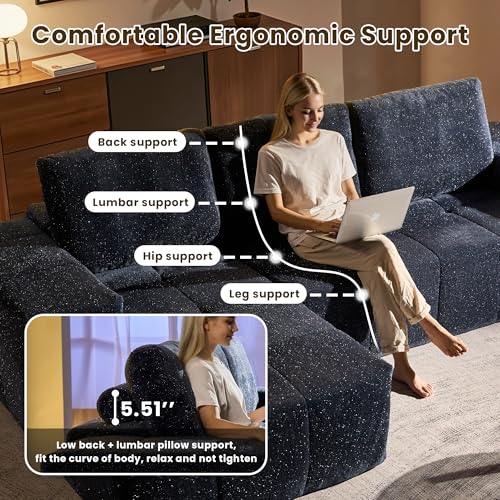 Image of 114 inch Glitter Cloud Sectional Couch with L-Shape Chaise, Modern Boneless Couches for Living Room, Fluffy Tufted Deep Seat Modular Sofa in a Box No Assembly