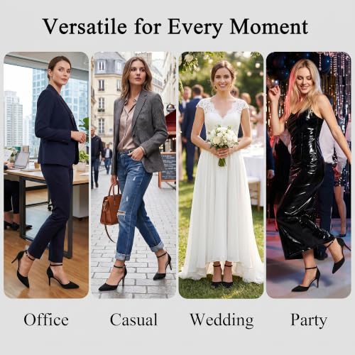 Image of ELEGANTPARK Pointed Toe Heels for Women, Satin Wedding Evening Dress Shoes | Adjustable Ankle Strap, 3 Inch Stable High Heel Pumps for Women, Bridesmaid, Wedding Guest, Reception, Prom, Evening Events