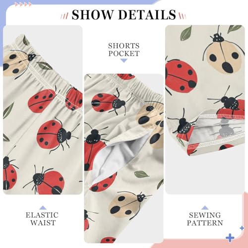 Boys' Pants Red White Ladybug Leaves Long Bottoms Jogger Pants Elastic Waist Trousers with Pockets S-XL4