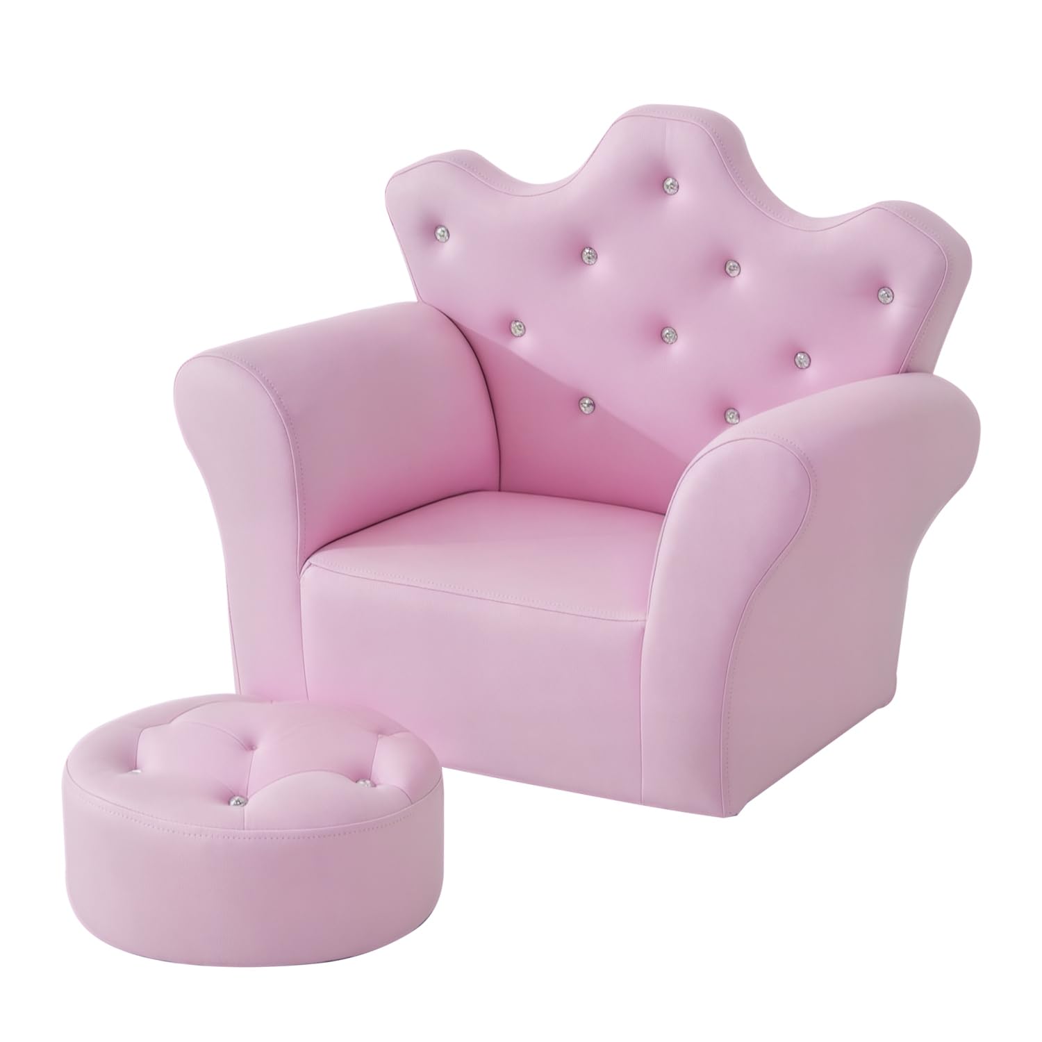 HOMCOM Kindersofa mit Ottomane, Kindercouch Prinzessinnen Kindercouch Mini Couch für Kuschelecke, Kinderzimmer, Spielzimmer, Schlafzimmer, Rosa
