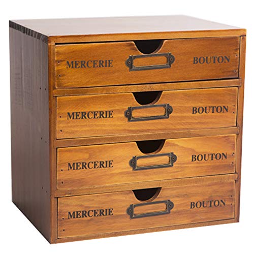 Primo Supply DESKTOP-DRAWER-CABINET-4D Vintage Aged Look Home Office Desk Organizer With 4 Drawers - Rustic Dresser - Wooden Storage Box Desktop Storage thumb #8