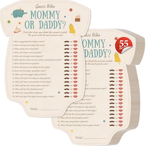 55PCS Baby Shower Games, Guess Who Mommy or Daddy Game Cards Fun Baby Shower Party Supplies-Gender...
