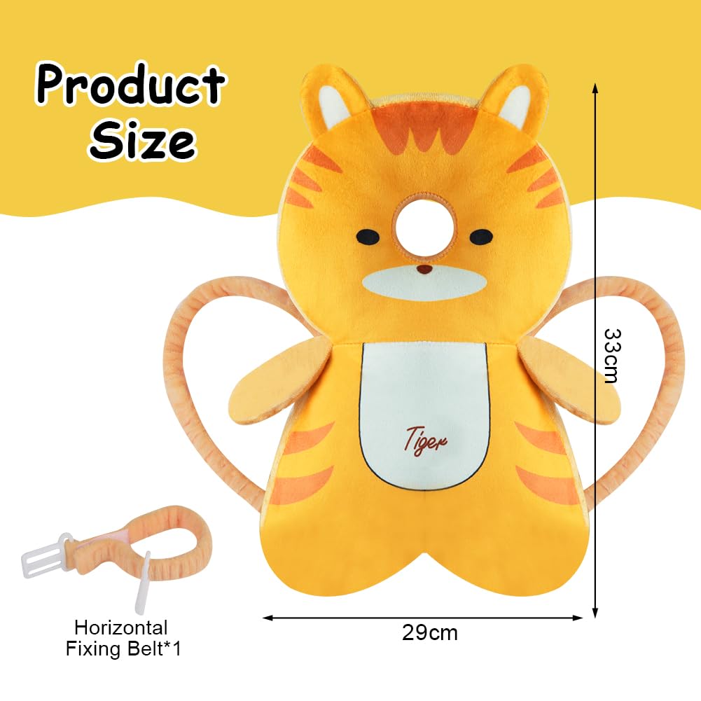 Vicloon Coussin de Protection de la Tête pour Bébé, Coussin de sac à dos Réglable pour Tout-petit avec Genouillères, Harnais de Sécurité pour Bébé de 4 à 24 mois Marche Rampante-Tigre orange