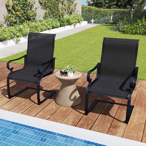 Image of Giantex Patio Dining Chairs Set of 2, High Back Outdoor Patio Chairs with Metal C Spring Frame, Heavy Duty Outside Dining Chairs for Porch Lawn Garden Backyard Balcony Pool, Black