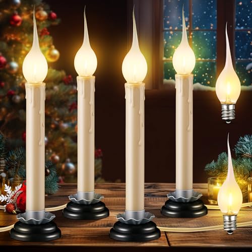 Enhon-4-Pack-Rustic-Country-Candle-Lights-with-Replacement-Silicone-Bulb-C7-06W-Electric-LED-Christmas-Window-Candles-Plug-in-UL-Certification-Warm-White-Candlestick-Lamp-5-FT-Cord-OnOff-Switch Enhon 4 Pack Rustic Country Candle Lights with Replacement Silicone Bulb C7 06W Electric LED Christmas Window Candles Plug in UL Certification Warm White Candlestick Lamp 5 FT Cord OnOff Switch