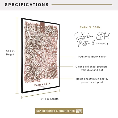 Image of MCS Edgeline Metal Poster Frame, Back-Loading Picture Frame For Wall Art, 24 x 36 Inch, Black