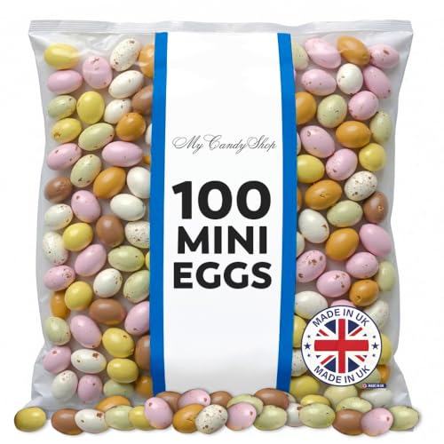 MyCandyShop Chocolate Mini Eggs - Pack of 100 Bulk Mini Chocolate Eggs Hard Shell Easter Hunt Treats - For Easter Parties & Celebrations 360g approx