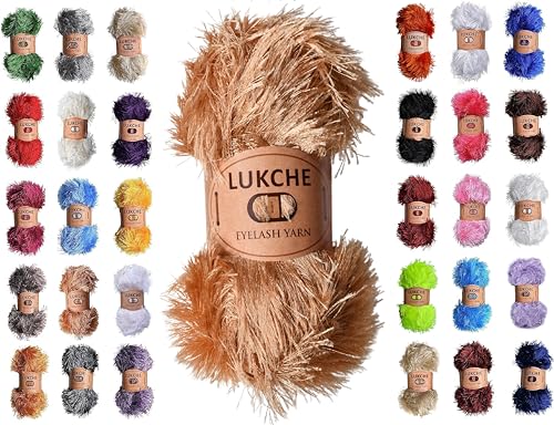 Image of Eyelash Fun Fur Yarn Premium 100% Polyester 164 Yds (150 Mt), 3.53 Oz (100 Gr) Colorful Crochet Yarn Dıy Hand Knitting. (Camel Hair, 1 Skein)