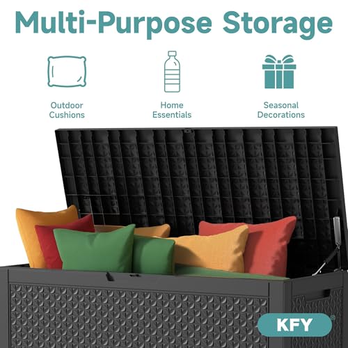 Image of 101 Gallon Waterproof Outdoor Storage Box, UV Resistant Resin Deck Box with Hydraulic Rod for Reinforced Stability, Perfect for Patio, Garden, and Pool（Black，101 Gallon）