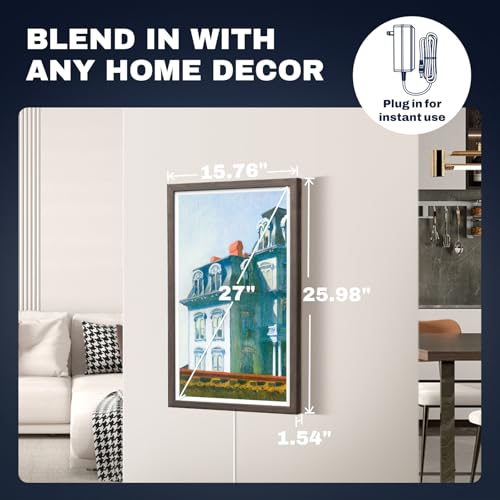 Image of 27 inch Large Digital Picture Frame, 64GB, Anti-Glare Non-Touch, WiFi Wall-Mount Frame for Home /Business, 1920x1080 FHD, Share via App, Email, USB & Micro SD, Remote Included, Black, Dark Wood
