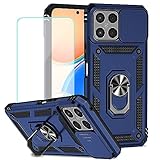 Vokuha Case for Honor X8 Case, (Not fit X8 5G) TFY-LX1 TFY-LX2 Case with Tempered Glass Screen Protector and Slide Camera Cover, 360° Rotate Ring Stand Magnetic Cover for Huawei Honor X8 Blue