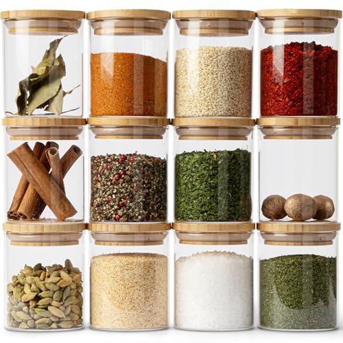KIVY Jeu de Pot en Verre Rangement Épices [12 x 150 ml] – Empilables - Ronds - Conservation Épices - Petits Pot Épices - Bocaux à épices…