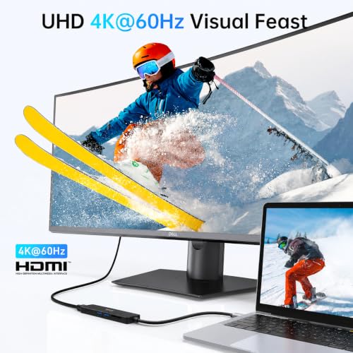 Image of USB C Hub HDMI Adapter for MacBook Pro /Air, 7 in 1 USBC Dongle with HDMI, microSD /SD Card Reader, USB C Data Port,100W PD, and 2 USB 3.0 Compatible for MacBook Pro /Air, Lenovo Thinkpad.