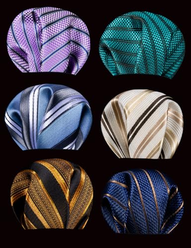 Image of Barry.Wang 6 PCS Men Ties Set Silk Business Fashion Woven Necktie Handkerchief Cufflinks Paisley Stripe Wedding Party